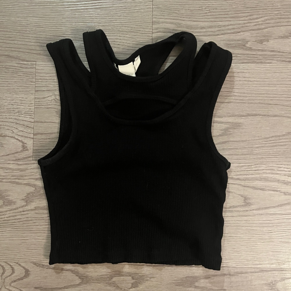 Black Ribbed Cut Out Tank Top
